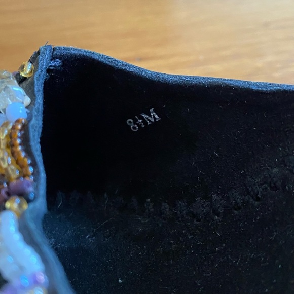 Rylee Leather Beaded Wood Heel Boho Chunky Heel Slides SZ 8.5 in Black - Picture 8 of 10